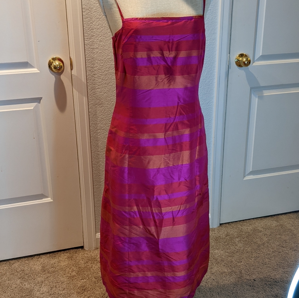 Vintage 90s Ann Taylor Silk Spaghetti Strap Orange and Pink Women's Size 4 Dress